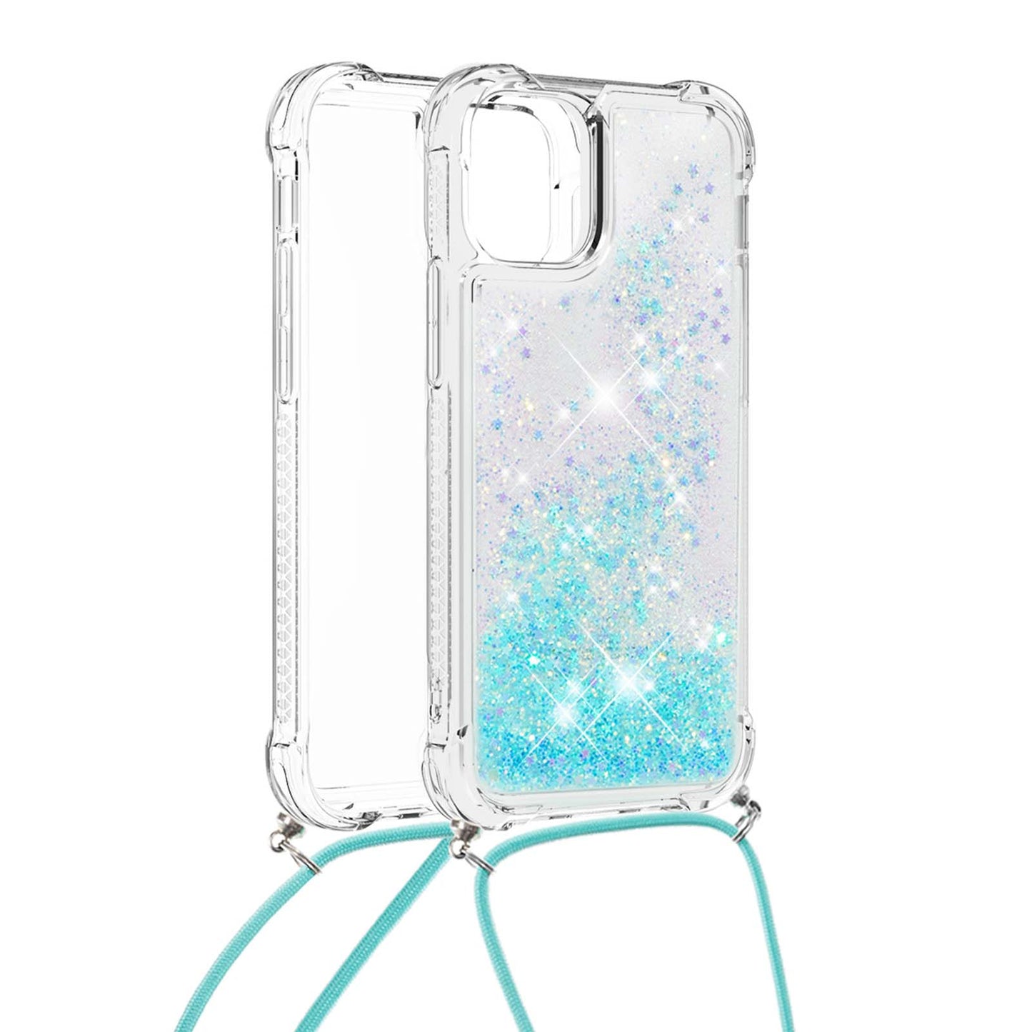 Quicksand Shiny Floating Glitter Flowing Liquid Shockproof Protective TPU Cover with Strap for iPhone 13 Pro 6.1 inch
