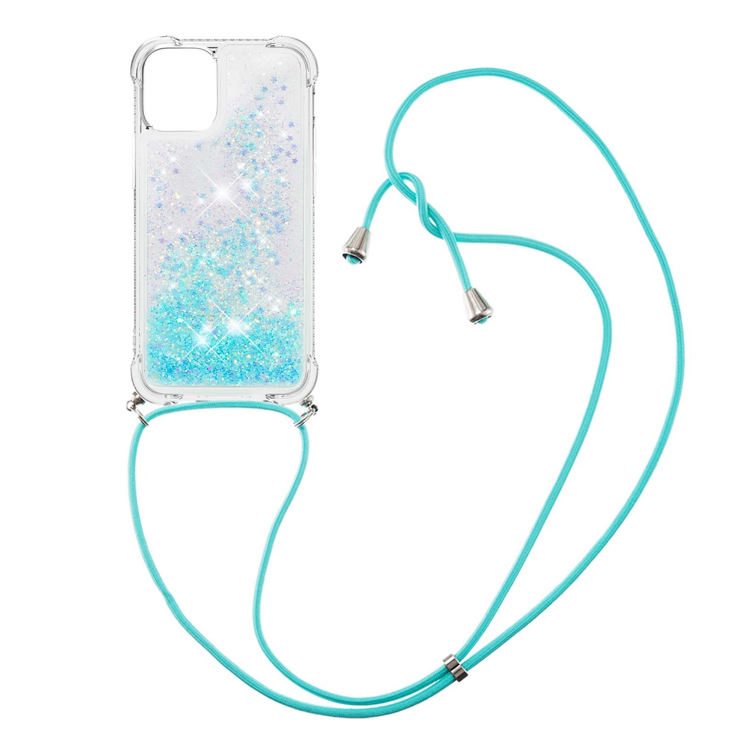 Quicksand Shiny Floating Glitter Flowing Liquid Shockproof Protective TPU Cover with Strap for iPhone 13 Pro 6.1 inch