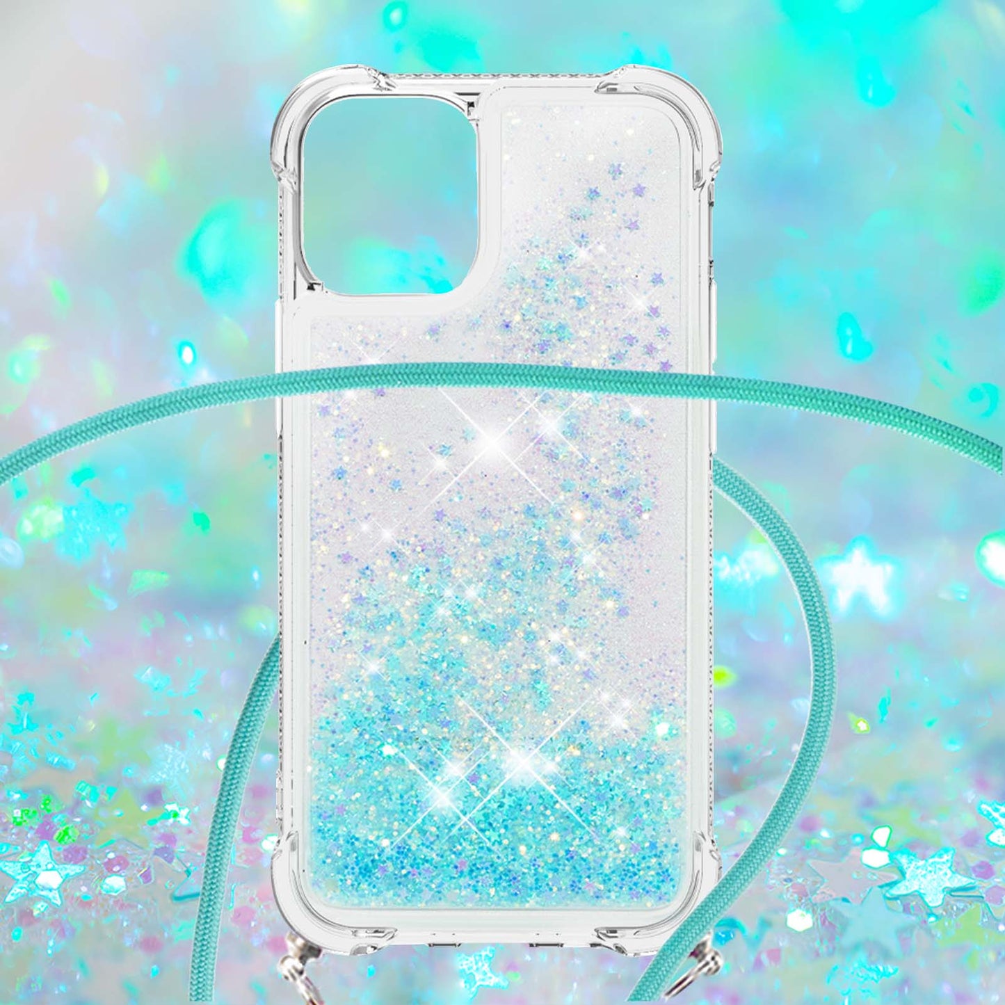 Quicksand Shiny Floating Glitter Flowing Liquid Shockproof Protective TPU Cover with Strap for iPhone 13 Pro 6.1 inch