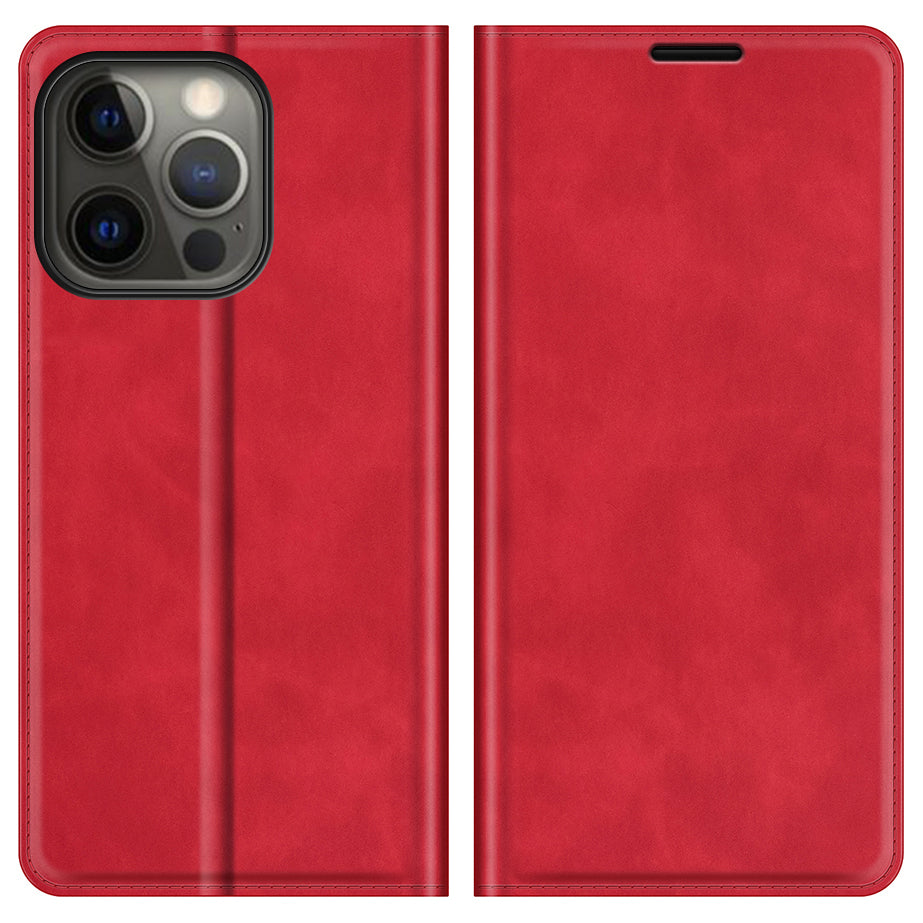 PU Leather Magnetic Auto-absorbed Wallet Stand Phone Shell Case for iPhone 13 Pro Max 6.7 inch