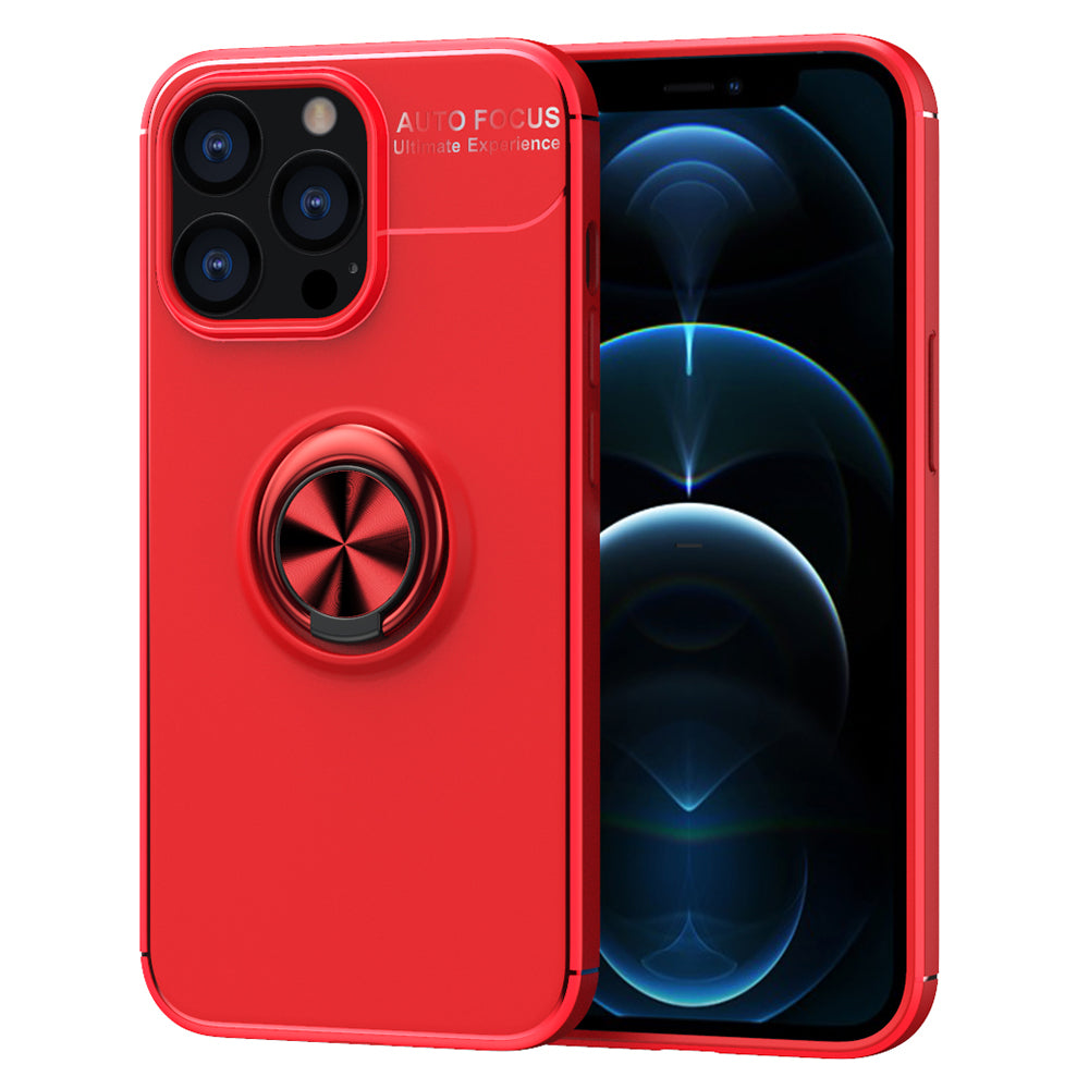 Anti-fall Phone Cover with Ring Holder Kickstand Soft TPU Back Case for iPhone 13 Pro 6.1 inch