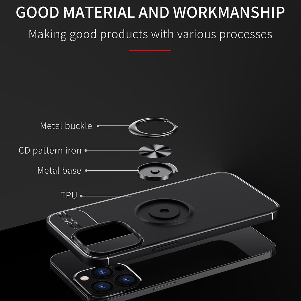 Anti-fall Phone Cover with Ring Holder Kickstand Soft TPU Back Case for iPhone 13 Pro 6.1 inch