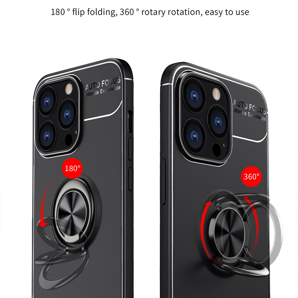 Anti-fall Phone Cover with Ring Holder Kickstand Soft TPU Back Case for iPhone 13 Pro 6.1 inch