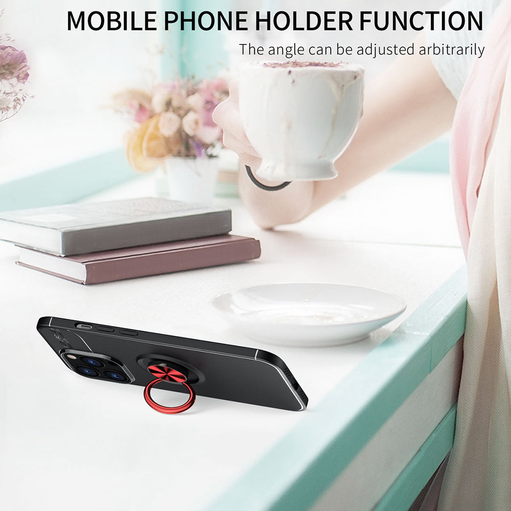 Anti-fall Phone Cover with Ring Holder Kickstand Soft TPU Back Case for iPhone 13 Pro 6.1 inch