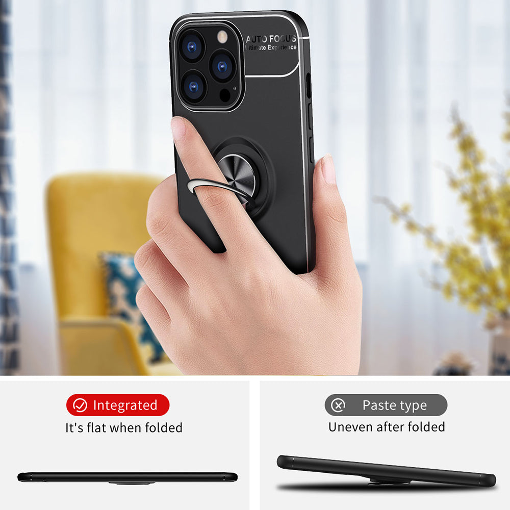 Anti-fall Phone Cover with Ring Holder Kickstand Soft TPU Back Case for iPhone 13 Pro 6.1 inch