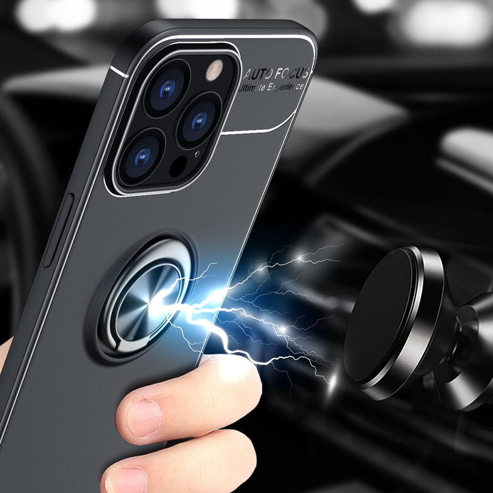Anti-fall Phone Cover with Ring Holder Kickstand Soft TPU Back Case for iPhone 13 Pro 6.1 inch