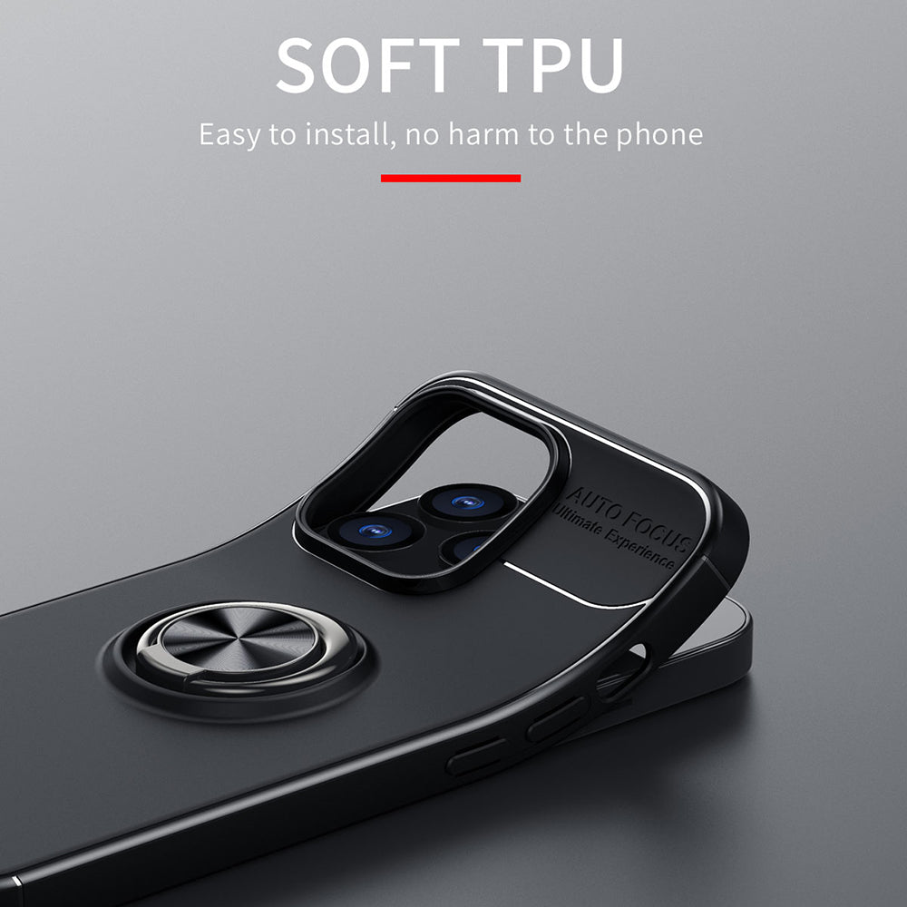 Anti-fall Phone Cover with Ring Holder Kickstand Soft TPU Back Case for iPhone 13 Pro 6.1 inch