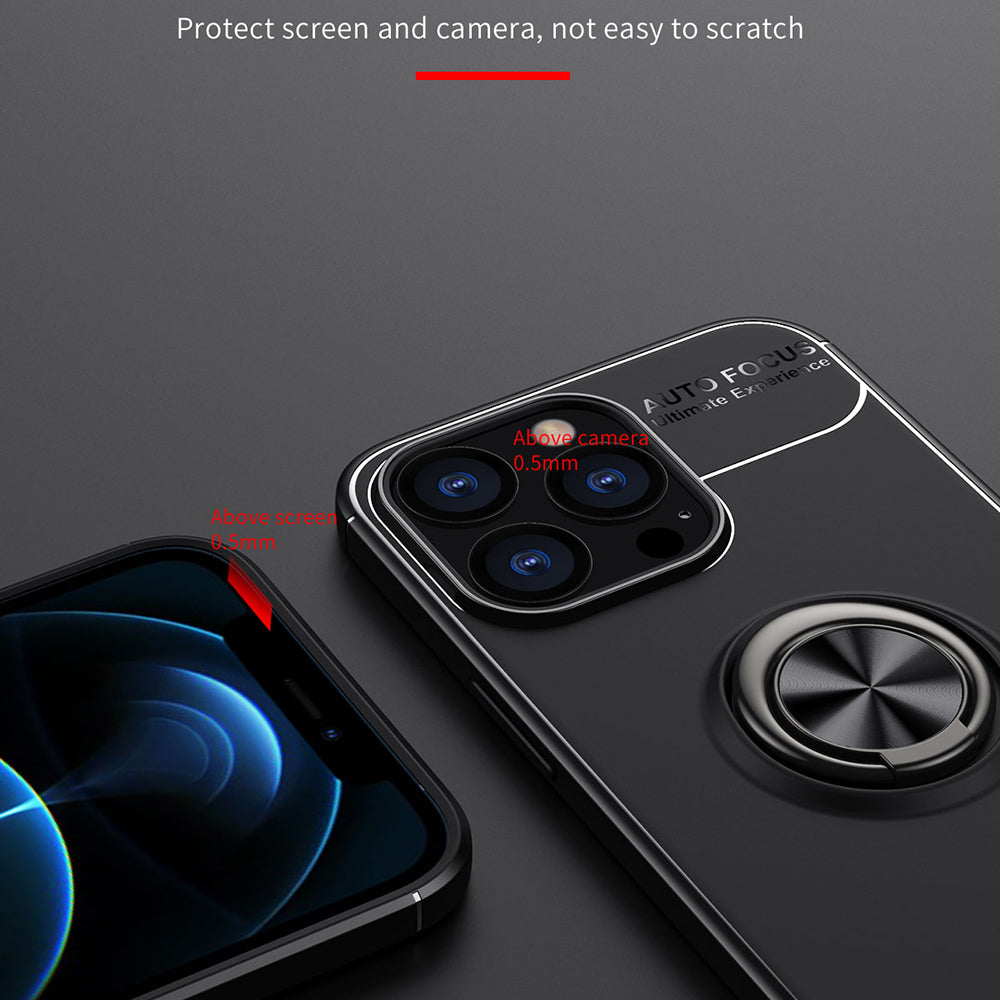 Anti-fall Phone Cover with Ring Holder Kickstand Soft TPU Back Case for iPhone 13 Pro 6.1 inch