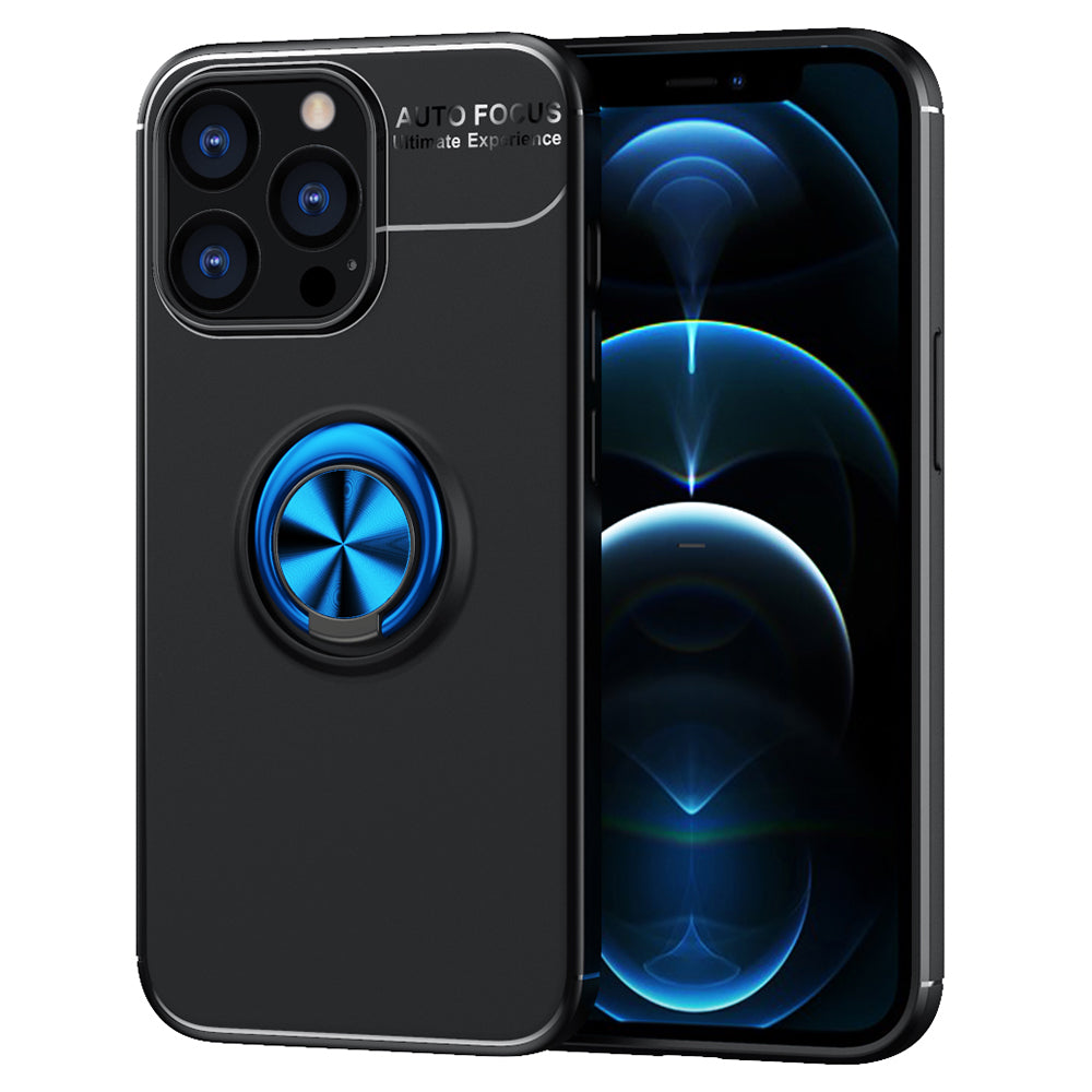 Anti-fall Phone Cover with Ring Holder Kickstand Soft TPU Back Case for iPhone 13 Pro 6.1 inch