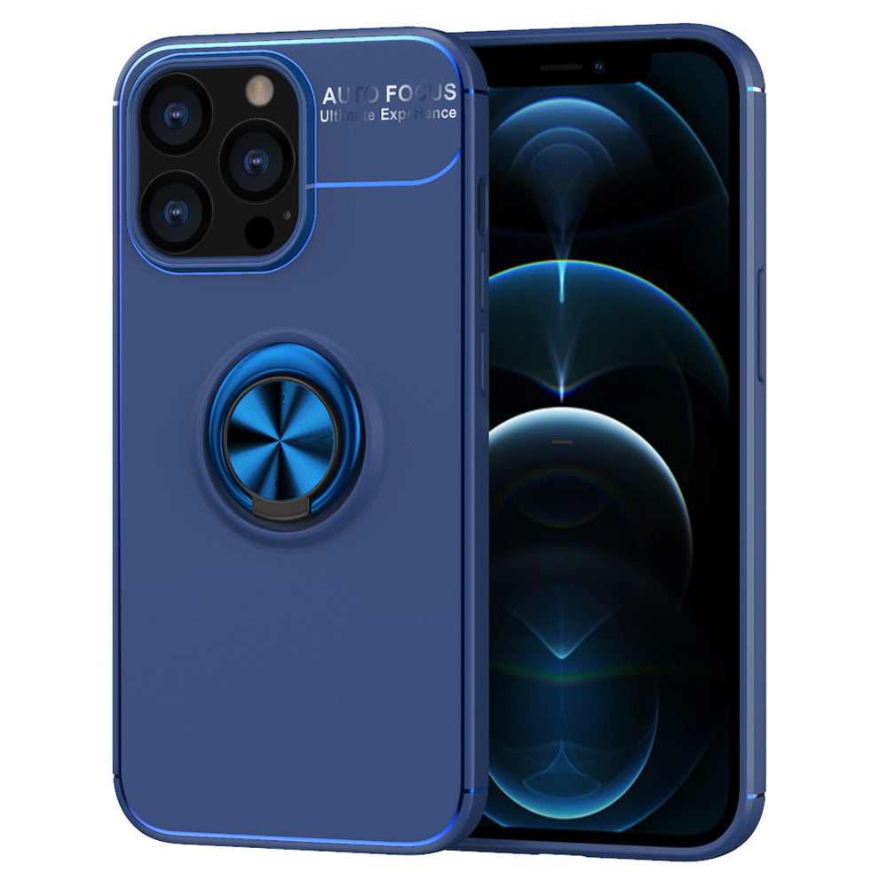 Anti-fall Phone Cover with Ring Holder Kickstand Soft TPU Back Case for iPhone 13 Pro 6.1 inch
