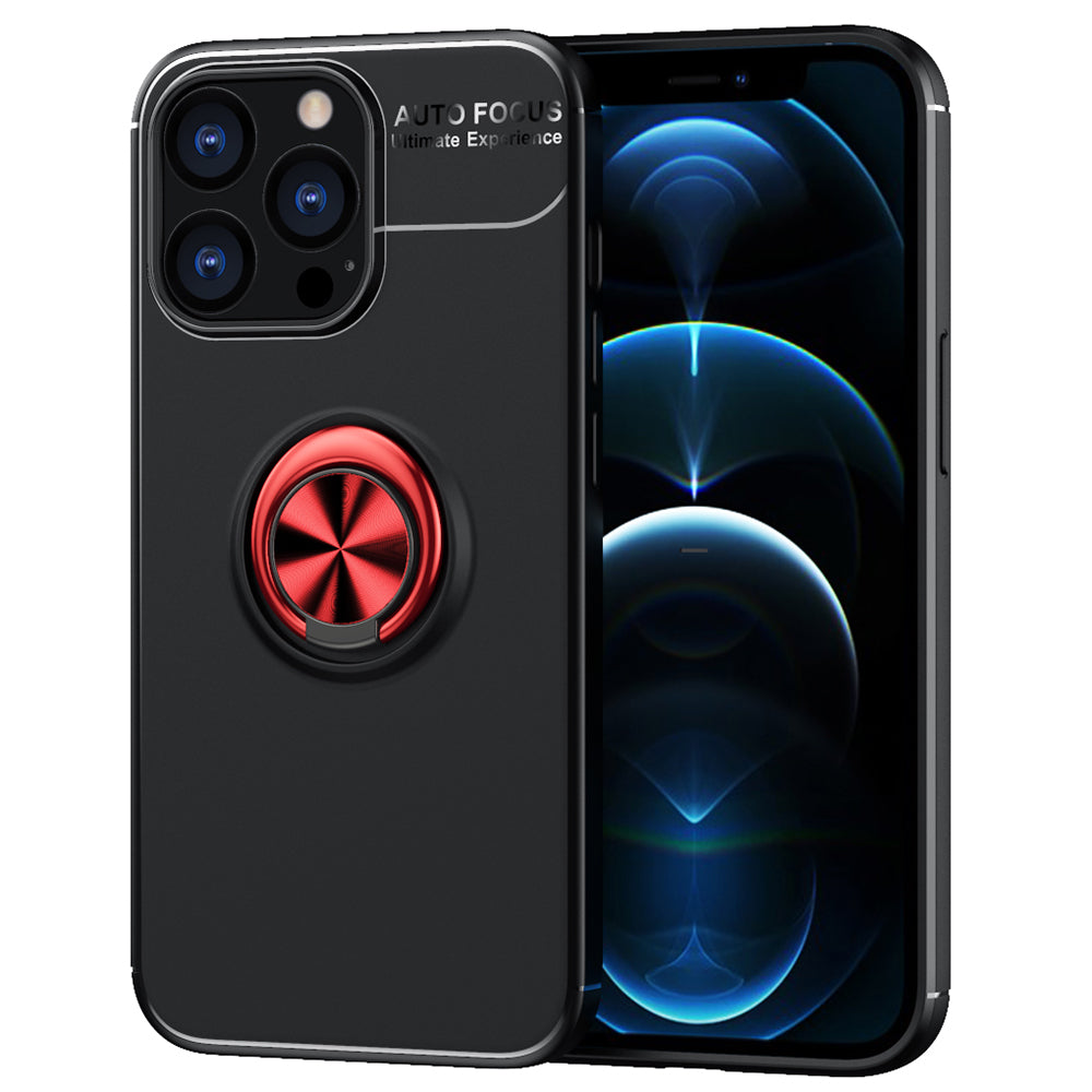 Anti-fall Phone Cover with Ring Holder Kickstand Soft TPU Back Case for iPhone 13 Pro 6.1 inch
