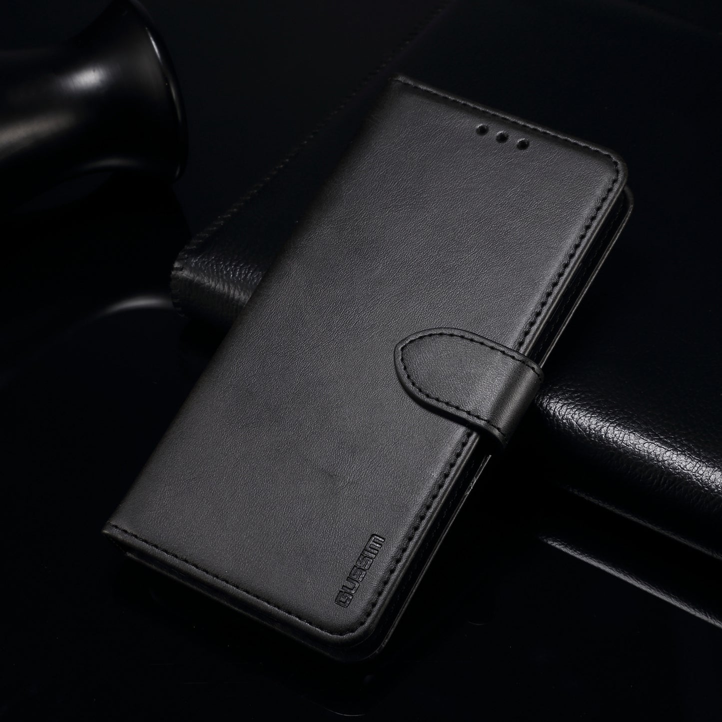 GUSSIM PU Leather Wallet Design Phone Stand Case Shell for Samsung Galaxy A12