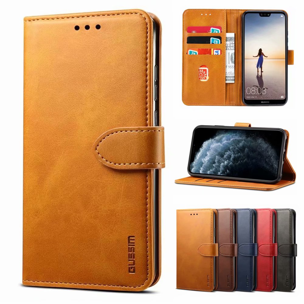 GUSSIM PU Leather Wallet Design Phone Stand Case Shell for Samsung Galaxy A12