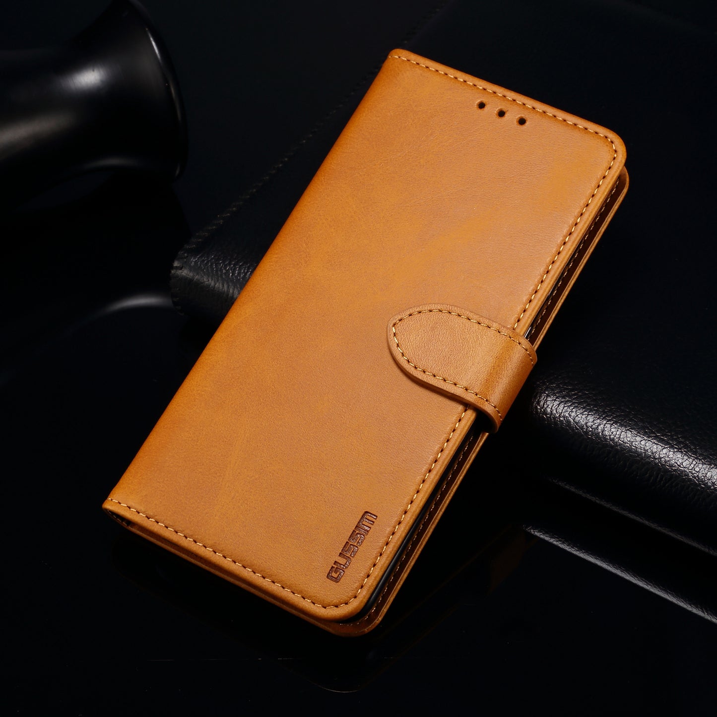GUSSIM PU Leather Wallet Design Phone Stand Case Shell for Samsung Galaxy A12