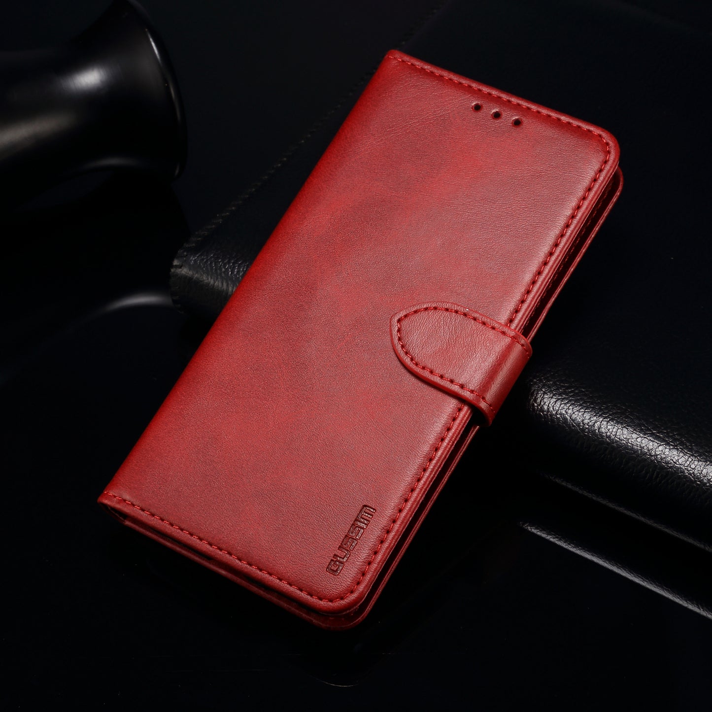 GUSSIM PU Leather Wallet Design Phone Stand Case Shell for Samsung Galaxy A12