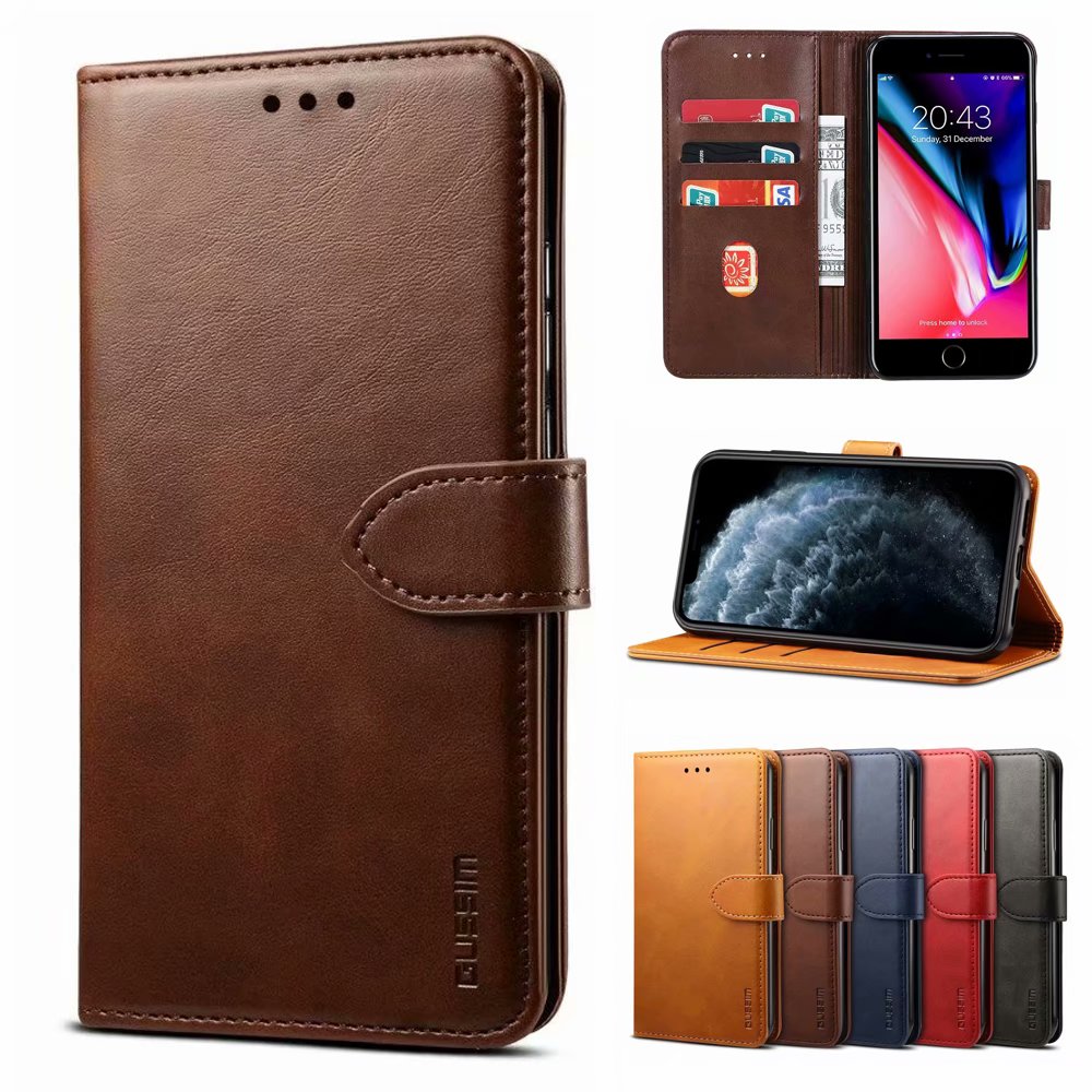 GUSSIM PU Leather Wallet Design Phone Stand Case Shell for Samsung Galaxy A12