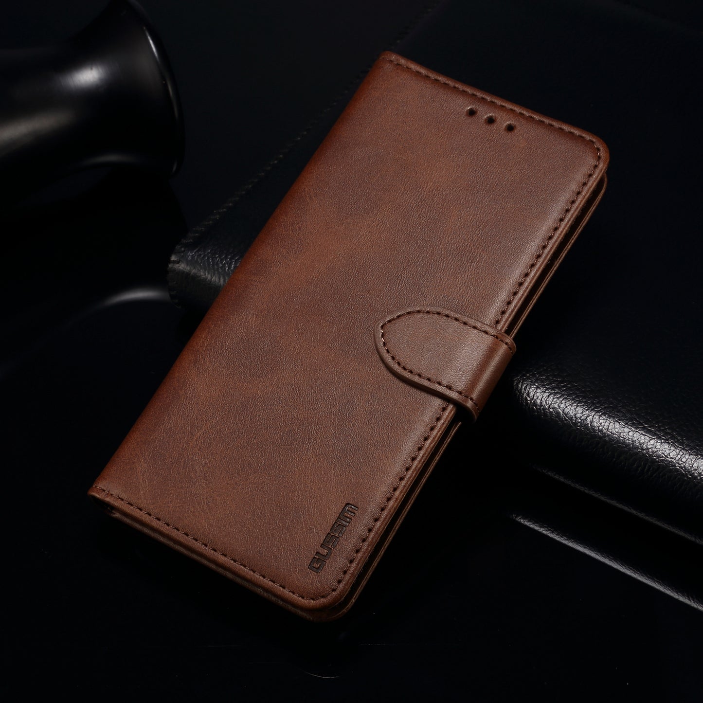 GUSSIM PU Leather Wallet Design Phone Stand Case Shell for Samsung Galaxy A12
