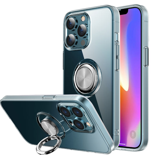 Clear Anti-Scratch Finger Kickstand Ring Holder Soft TPU Bumper Cover Work with Magnetic Car Mount for Phone 13 Pro 6.1 inch