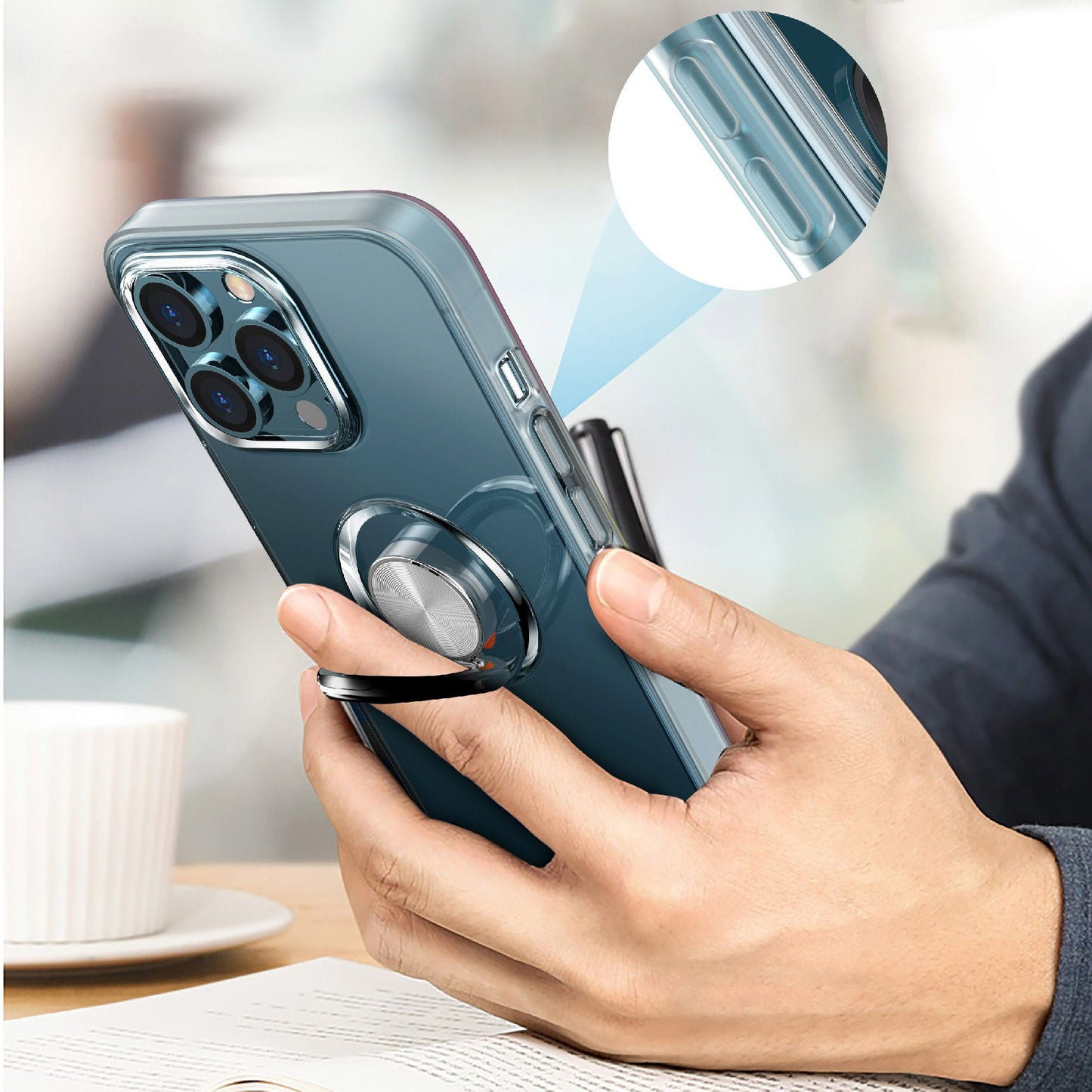 Clear Anti-Scratch Finger Kickstand Ring Holder Soft TPU Bumper Cover Work with Magnetic Car Mount for Phone 13 Pro 6.1 inch