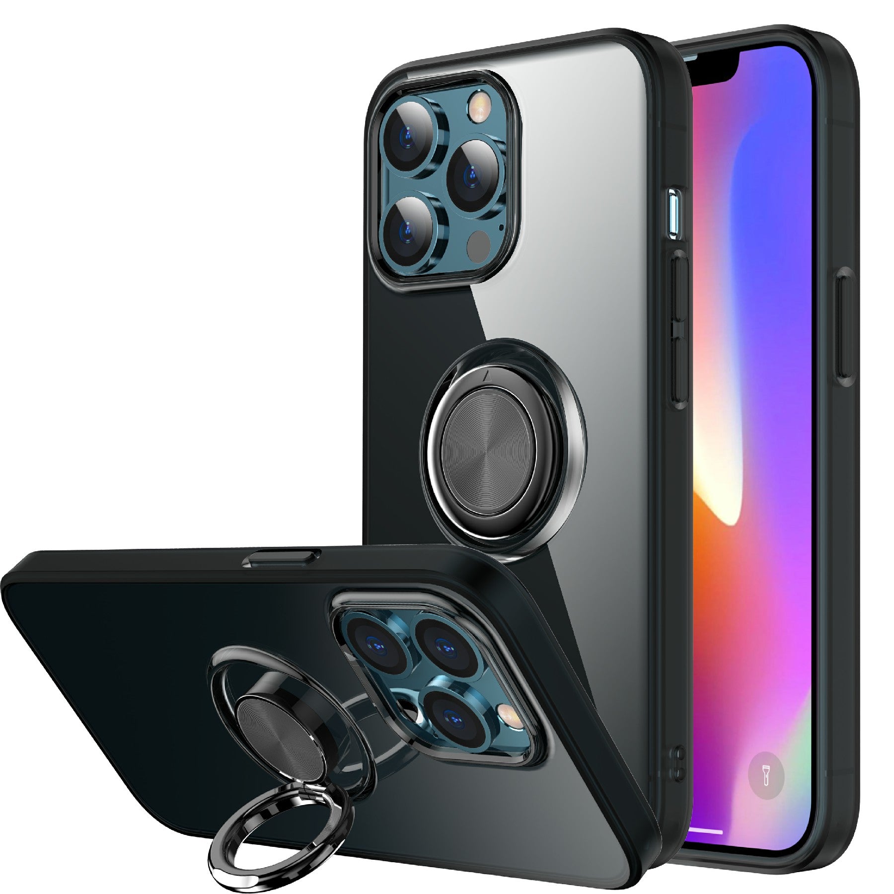 Clear Crystal with Ring Kickstand Holder Support Car Mount Shock Drop Proof TPU Cover for Phone 13 Pro Max 6.7 inch