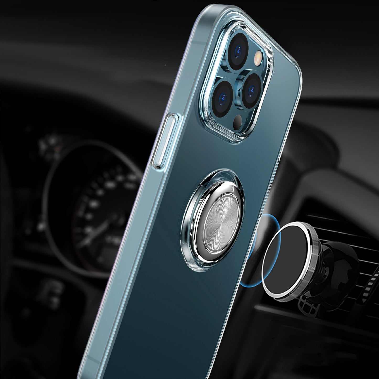 Clear Crystal with Ring Kickstand Holder Support Car Mount Shock Drop Proof TPU Cover for Phone 13 Pro Max 6.7 inch