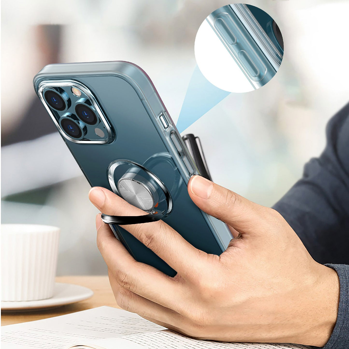 Clear Crystal with Ring Kickstand Holder Support Car Mount Shock Drop Proof TPU Cover for Phone 13 Pro Max 6.7 inch