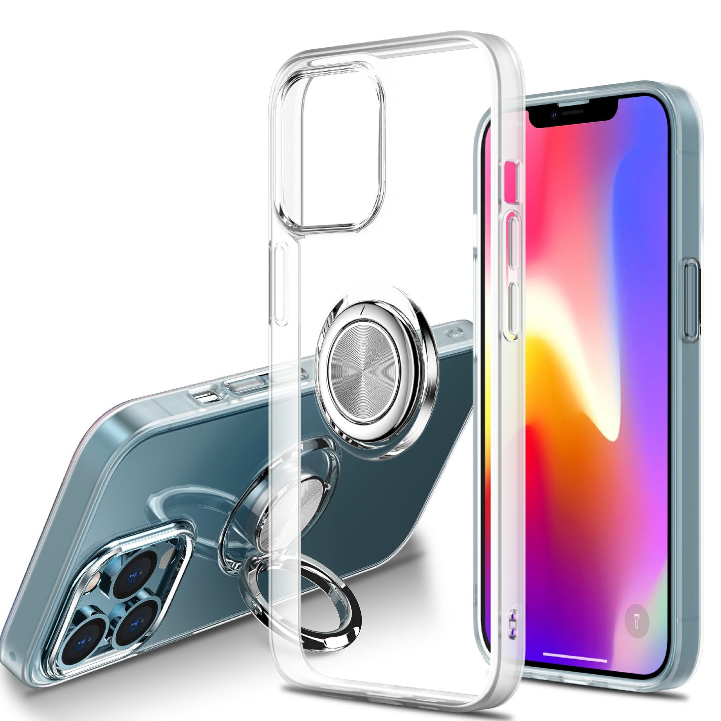 Clear Crystal with Ring Kickstand Holder Support Car Mount Shock Drop Proof TPU Cover for Phone 13 Pro Max 6.7 inch