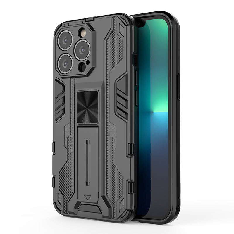 PC + TPU Dual Layer Shock-Absorption Armor Cover Full-Body Protective Case with Kickstand for iPhone 13 Pro Max 6.7 inch