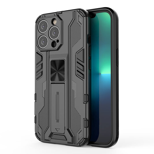 PC + TPU Dual Layer Shock-Absorption Armor Cover Full-Body Protective Case with Kickstand for iPhone 13 Pro Max 6.7 inch