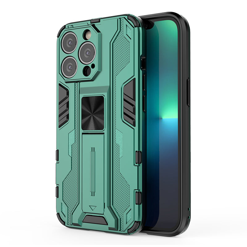 PC + TPU Dual Layer Shock-Absorption Armor Cover Full-Body Protective Case with Kickstand for iPhone 13 Pro Max 6.7 inch