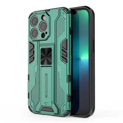PC + TPU Dual Layer Shock-Absorption Armor Cover Full-Body Protective Case with Kickstand for iPhone 13 Pro Max 6.7 inch