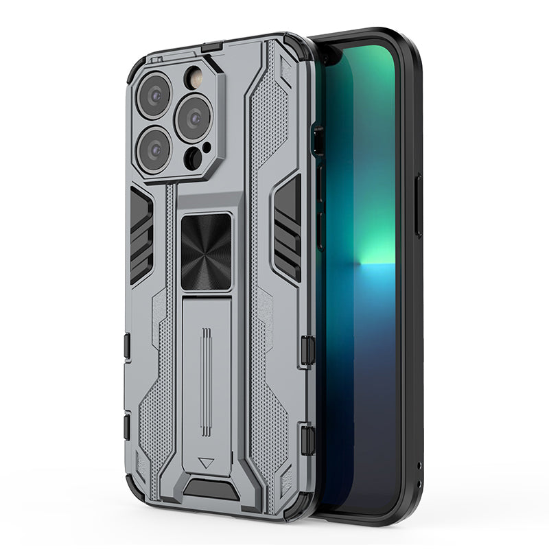 PC + TPU Dual Layer Shock-Absorption Armor Cover Full-Body Protective Case with Kickstand for iPhone 13 Pro Max 6.7 inch
