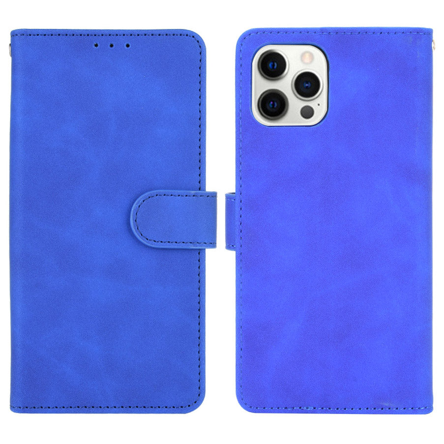 Skin-touch PU Leather Wallet Case Flip Protective Phone Cover with Strap for iPhone 13 Pro 6.1 inch