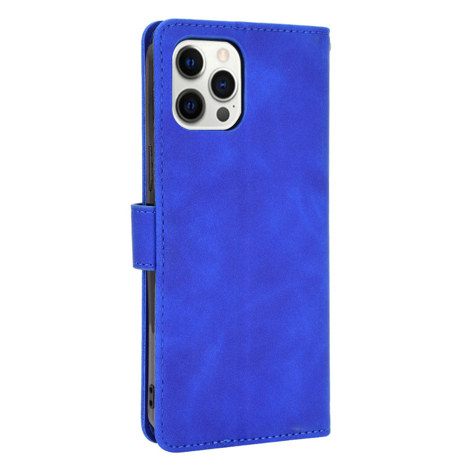 Skin-touch PU Leather Wallet Case Flip Protective Phone Cover with Strap for iPhone 13 Pro 6.1 inch