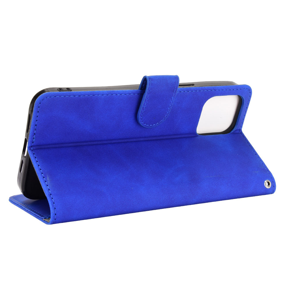 Skin-touch PU Leather Wallet Case Flip Protective Phone Cover with Strap for iPhone 13 Pro 6.1 inch