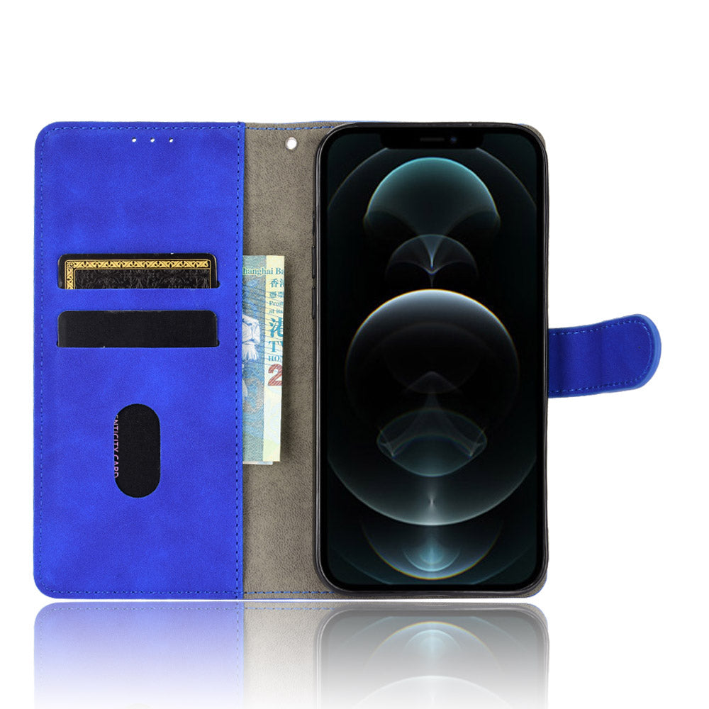 Skin-touch PU Leather Wallet Case Flip Protective Phone Cover with Strap for iPhone 13 Pro 6.1 inch