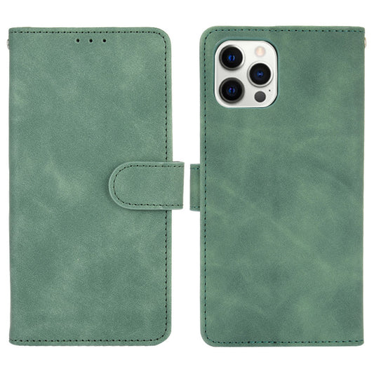 Skin-touch PU Leather Wallet Case Flip Protective Phone Cover with Strap for iPhone 13 Pro 6.1 inch
