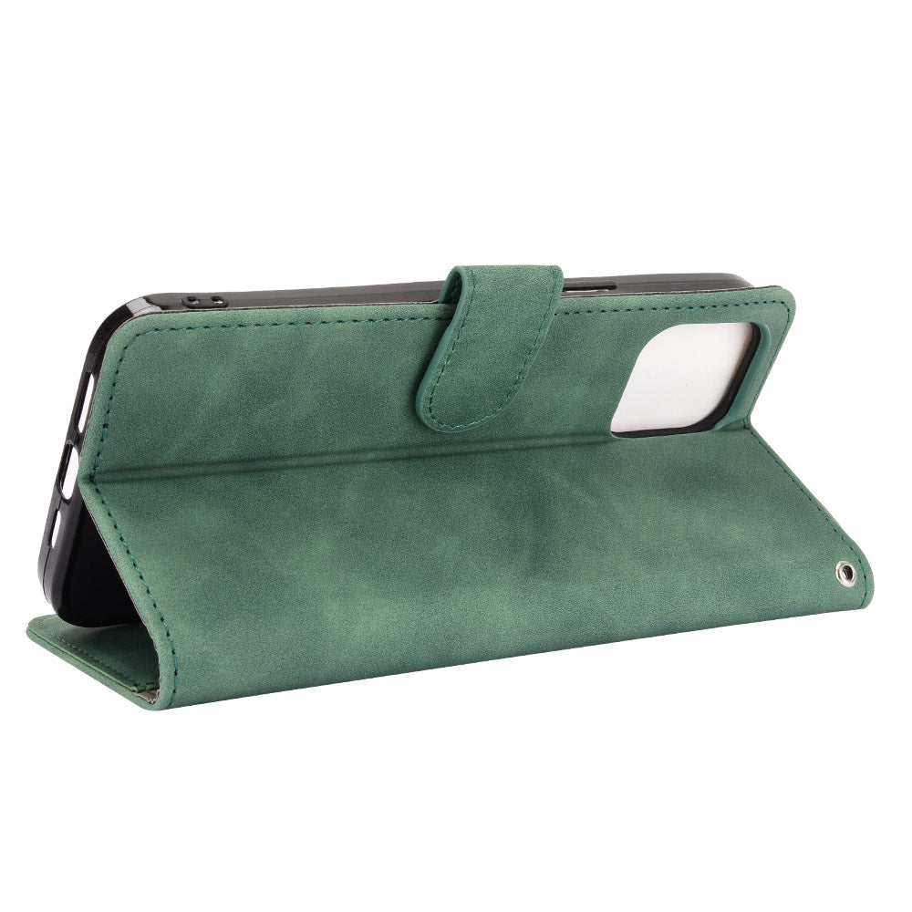 Skin-touch PU Leather Wallet Case Flip Protective Phone Cover with Strap for iPhone 13 Pro 6.1 inch