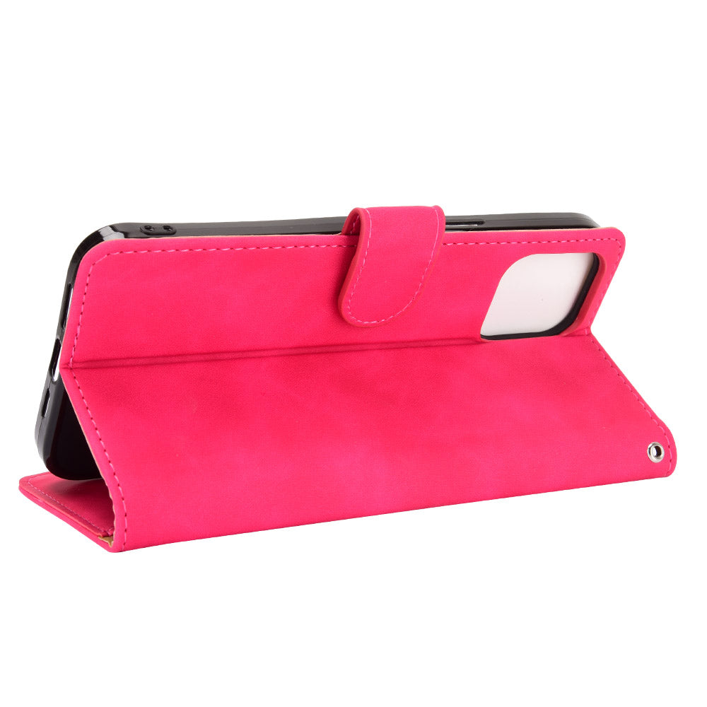 Skin-touch PU Leather Wallet Case Flip Protective Phone Cover with Strap for iPhone 13 Pro 6.1 inch