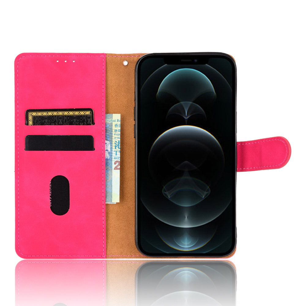 Skin-touch PU Leather Wallet Case Flip Protective Phone Cover with Strap for iPhone 13 Pro 6.1 inch