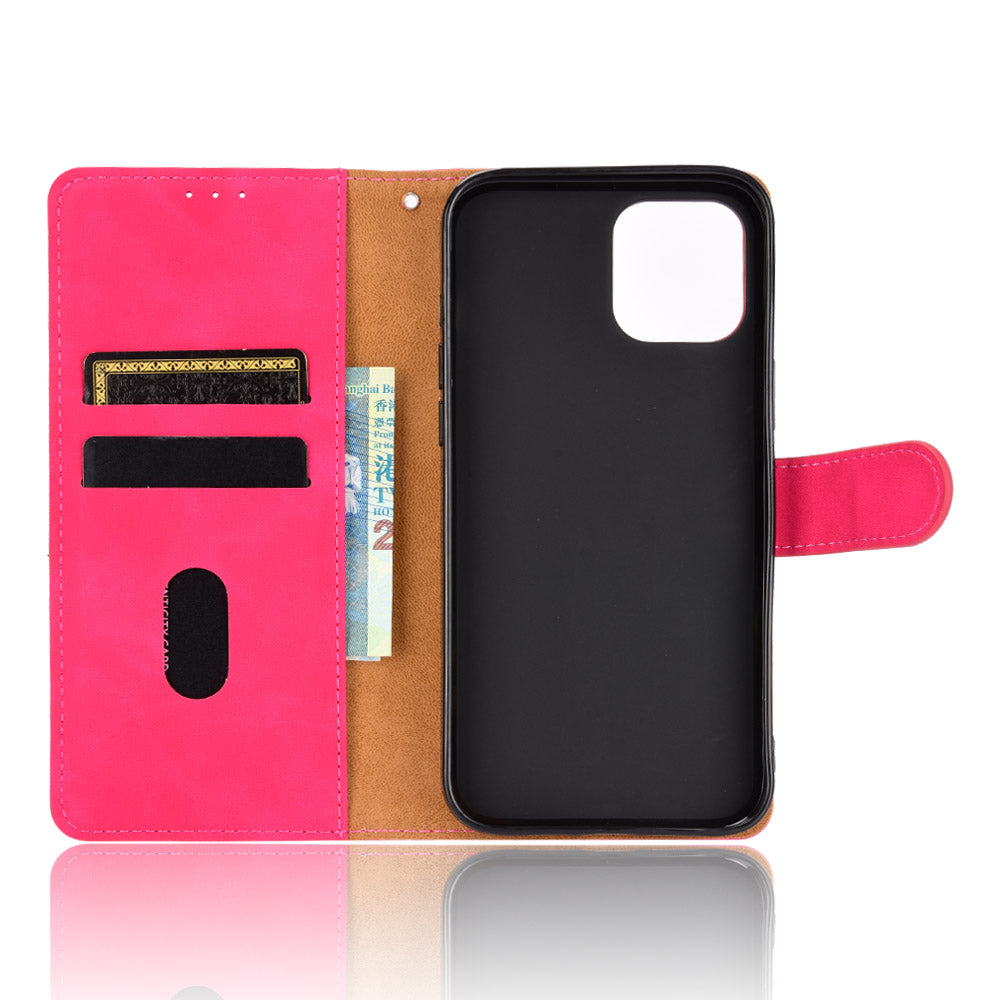Skin-touch PU Leather Wallet Case Flip Protective Phone Cover with Strap for iPhone 13 Pro 6.1 inch