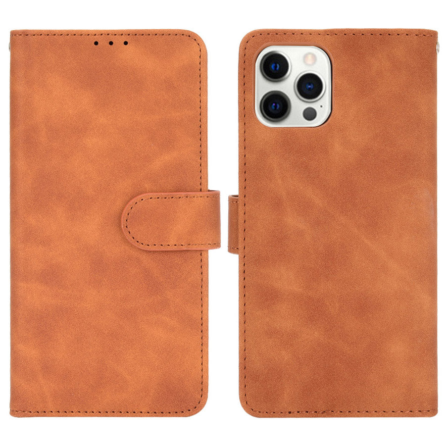 Skin-touch PU Leather Wallet Case Flip Protective Phone Cover with Strap for iPhone 13 Pro 6.1 inch