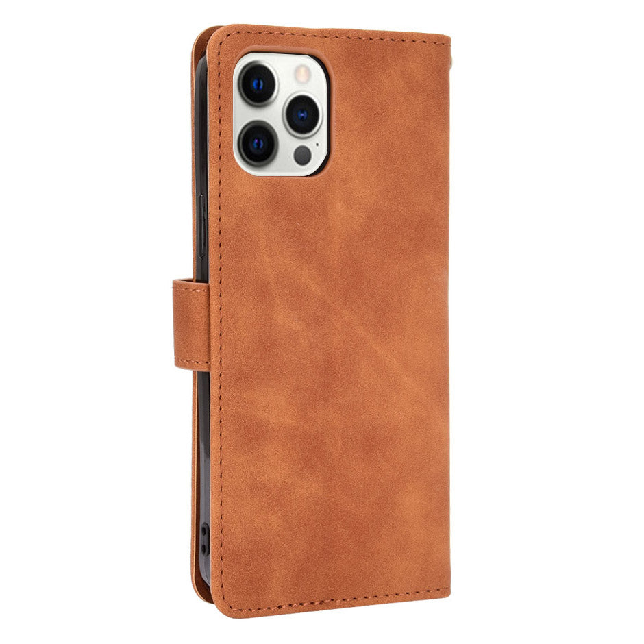 Skin-touch PU Leather Wallet Case Flip Protective Phone Cover with Strap for iPhone 13 Pro 6.1 inch