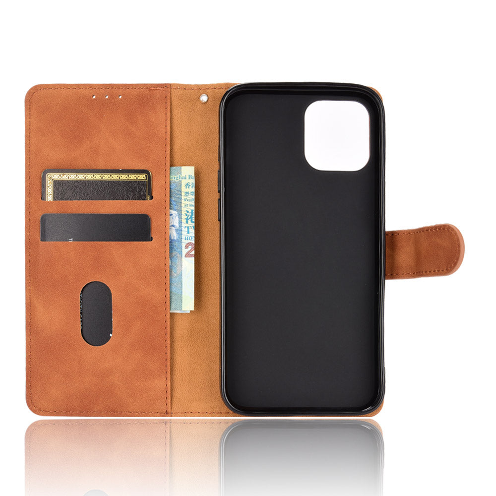 Skin-touch PU Leather Wallet Case Flip Protective Phone Cover with Strap for iPhone 13 Pro 6.1 inch