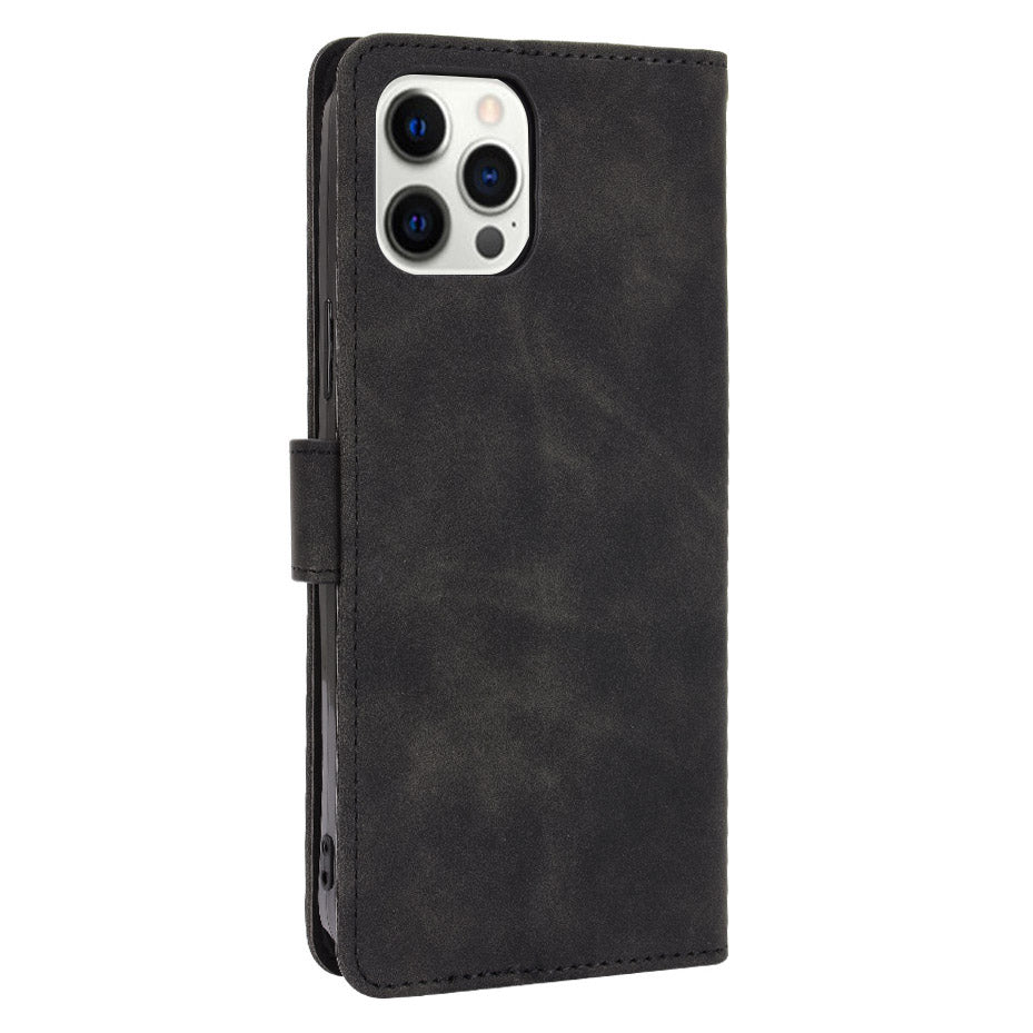 Skin-touch PU Leather Wallet Case Flip Protective Phone Cover with Strap for iPhone 13 Pro 6.1 inch