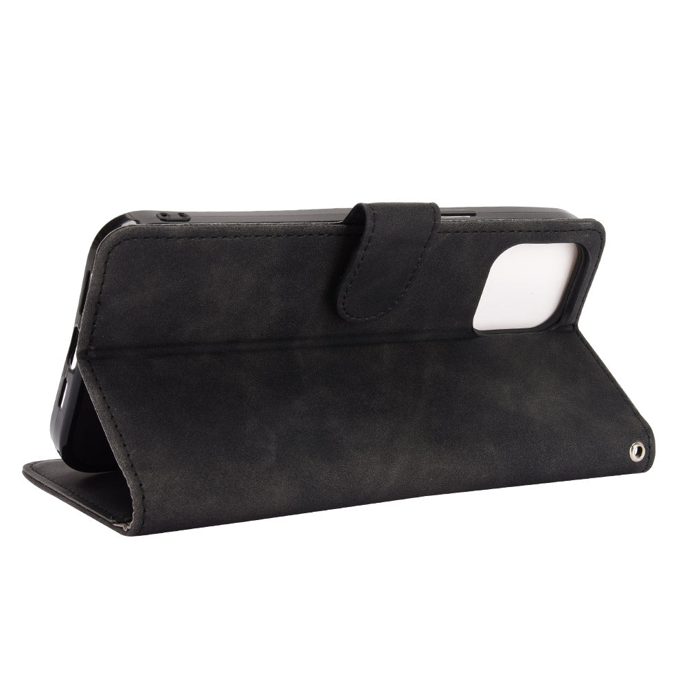 Skin-touch PU Leather Wallet Case Flip Protective Phone Cover with Strap for iPhone 13 Pro 6.1 inch
