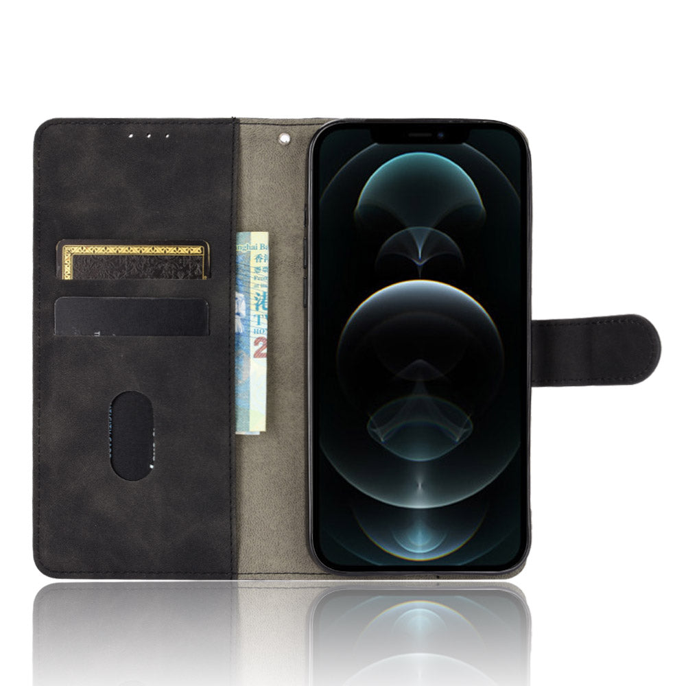 Skin-touch PU Leather Wallet Case Flip Protective Phone Cover with Strap for iPhone 13 Pro 6.1 inch