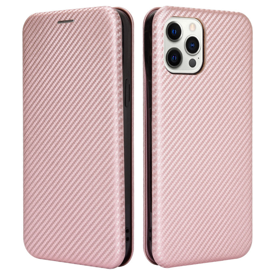 For iPhone 13 Pro 6.1 inch Scratch Resistant Phone Case Auto-absorbed Carbon Fiber Leather Protective Cover with Ring Strap