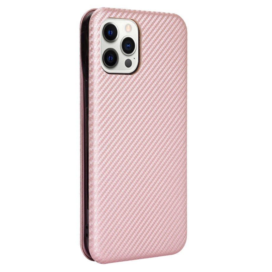 For iPhone 13 Pro 6.1 inch Scratch Resistant Phone Case Auto-absorbed Carbon Fiber Leather Protective Cover with Ring Strap