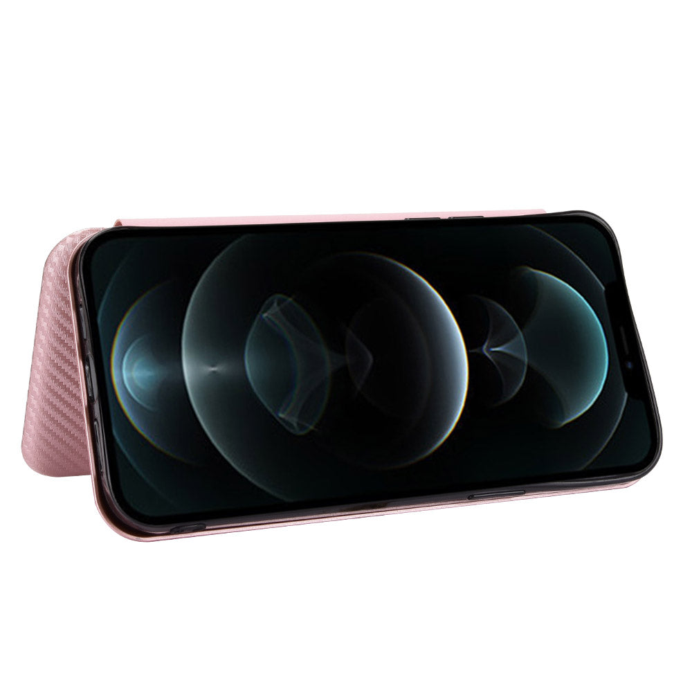 For iPhone 13 Pro 6.1 inch Scratch Resistant Phone Case Auto-absorbed Carbon Fiber Leather Protective Cover with Ring Strap